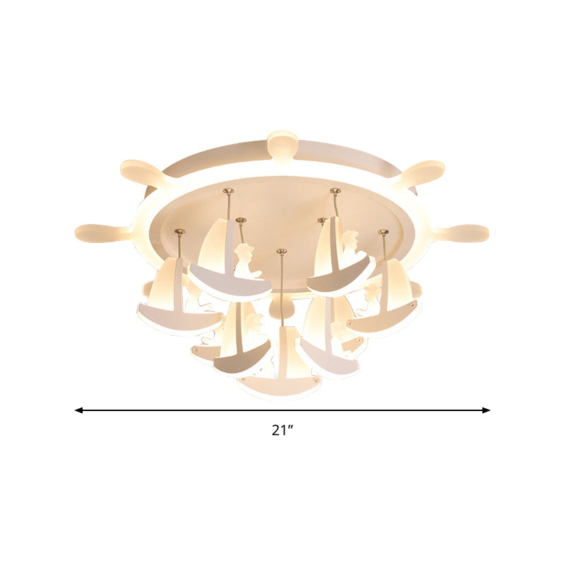 17"/21"/25" Dia Rubber Canopy Pendant Chandelier with Boat Acrylic Shade Kids LED White Hanging Light, Warm/White Light Clearhalo 'Ceiling Lights' 'Close To Ceiling Lights' 'Close to ceiling' 'Flush mount' Lighting' 259964