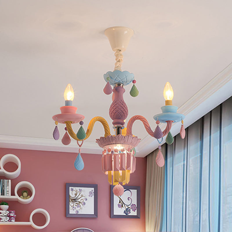 3/5 Bulbs Candle Chandelier Pendant Light Macaron Glass Hanging Light with Crystal Accent in Multi Color Clearhalo 'Ceiling Lights' 'Chandeliers' Lighting' options 259976