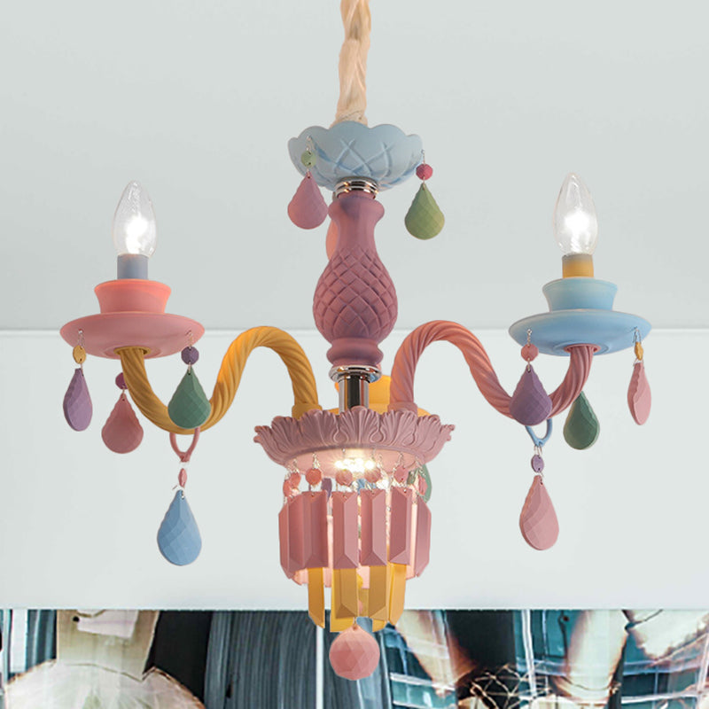 3/5 Bulbs Candle Chandelier Pendant Light Macaron Glass Hanging Light with Crystal Accent in Multi Color Clearhalo 'Ceiling Lights' 'Chandeliers' Lighting' options 259977