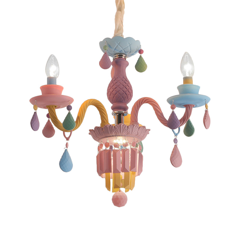 3/5 Bulbs Candle Chandelier Pendant Light Macaron Glass Hanging Light with Crystal Accent in Multi Color Clearhalo 'Ceiling Lights' 'Chandeliers' Lighting' options 259978