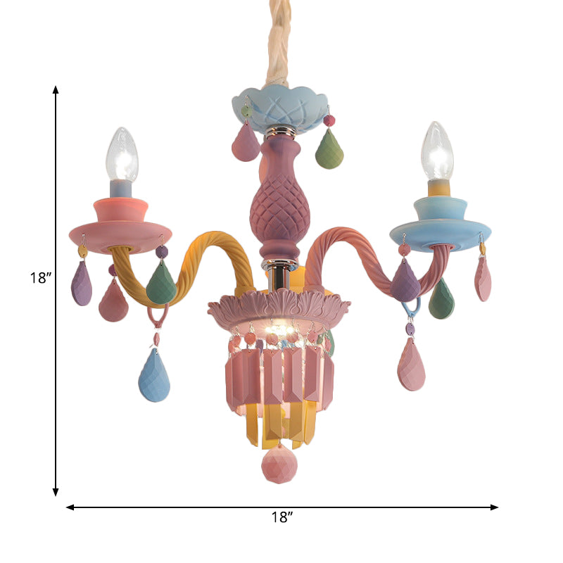 3/5 Bulbs Candle Chandelier Pendant Light Macaron Glass Hanging Light with Crystal Accent in Multi Color Clearhalo 'Ceiling Lights' 'Chandeliers' Lighting' options 259979