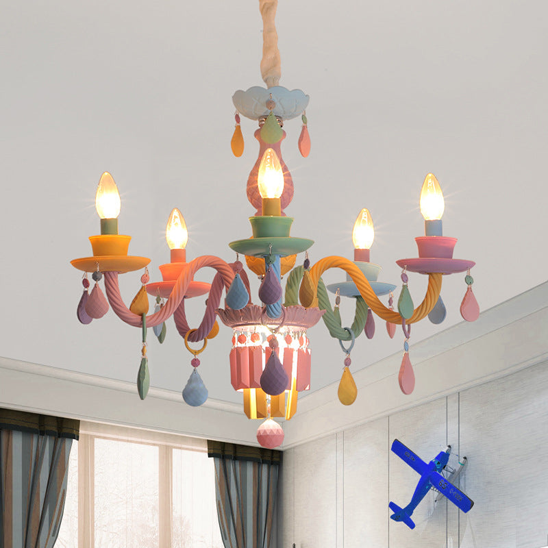 3/5 Bulbs Candle Chandelier Pendant Light Macaron Glass Hanging Light with Crystal Accent in Multi Color Clearhalo 'Ceiling Lights' 'Chandeliers' Lighting' options 259980