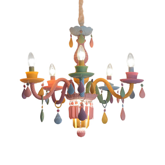 3/5 Bulbs Candle Chandelier Pendant Light Macaron Glass Hanging Light with Crystal Accent in Multi Color Clearhalo 'Ceiling Lights' 'Chandeliers' Lighting' options 259981