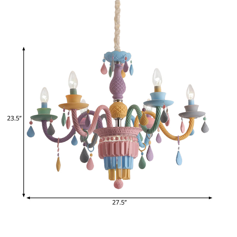 3/5 Bulbs Candle Chandelier Pendant Light Macaron Glass Hanging Light with Crystal Accent in Multi Color Clearhalo 'Ceiling Lights' 'Chandeliers' Lighting' options 259982