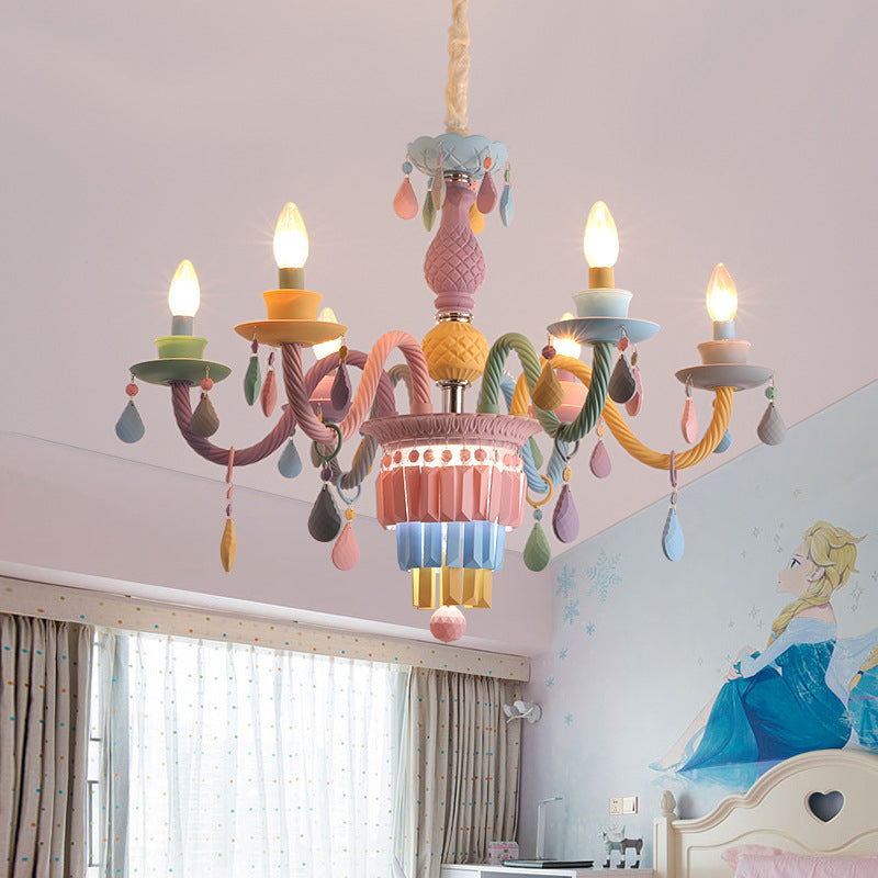 3/5 Bulbs Candle Chandelier Pendant Light Macaron Glass Hanging Light with Crystal Accent in Multi Color Clearhalo 'Ceiling Lights' 'Chandeliers' Lighting' options 259983