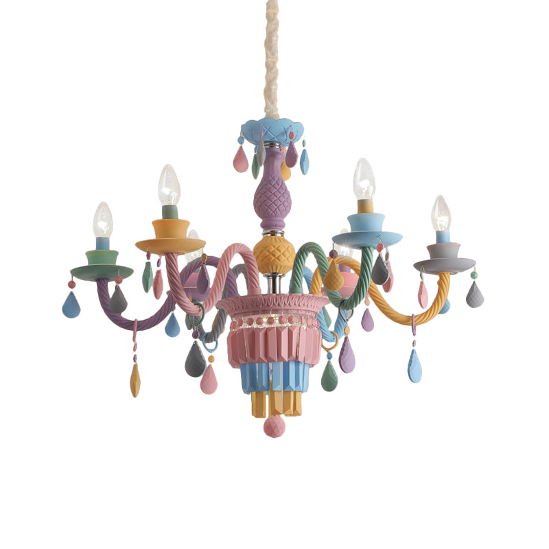 3/5 Bulbs Candle Chandelier Pendant Light Macaron Glass Hanging Light with Crystal Accent in Multi Color Clearhalo 'Ceiling Lights' 'Chandeliers' Lighting' options 259984