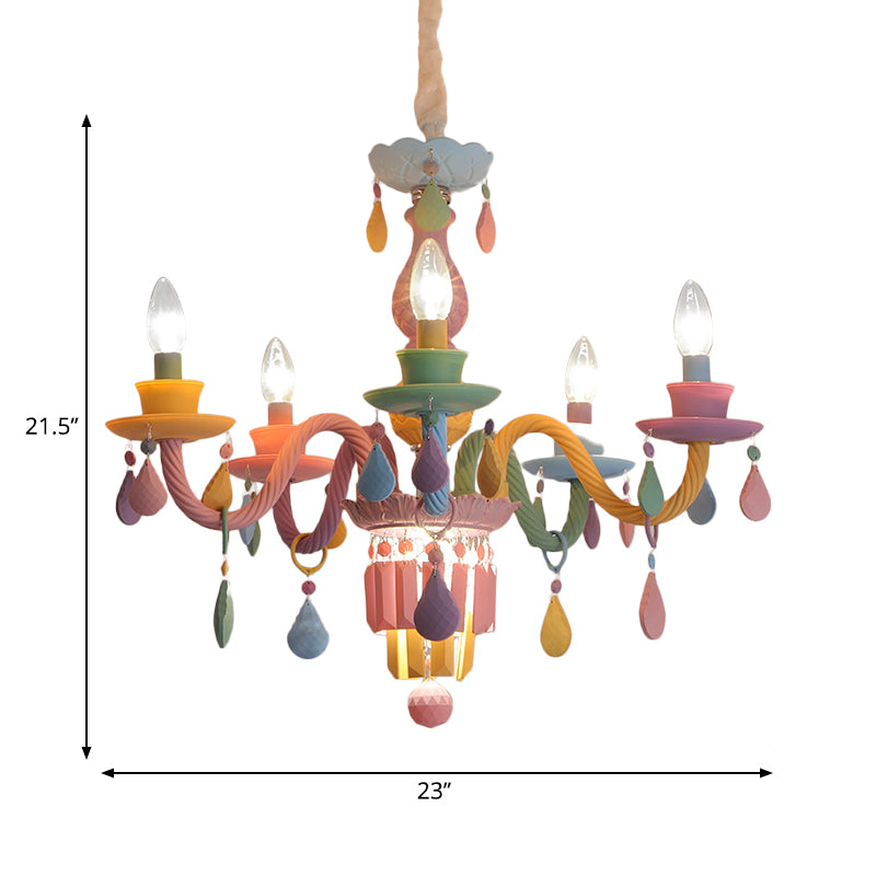 3/5 Bulbs Candle Chandelier Pendant Light Macaron Glass Hanging Light with Crystal Accent in Multi Color Clearhalo 'Ceiling Lights' 'Chandeliers' Lighting' options 259985