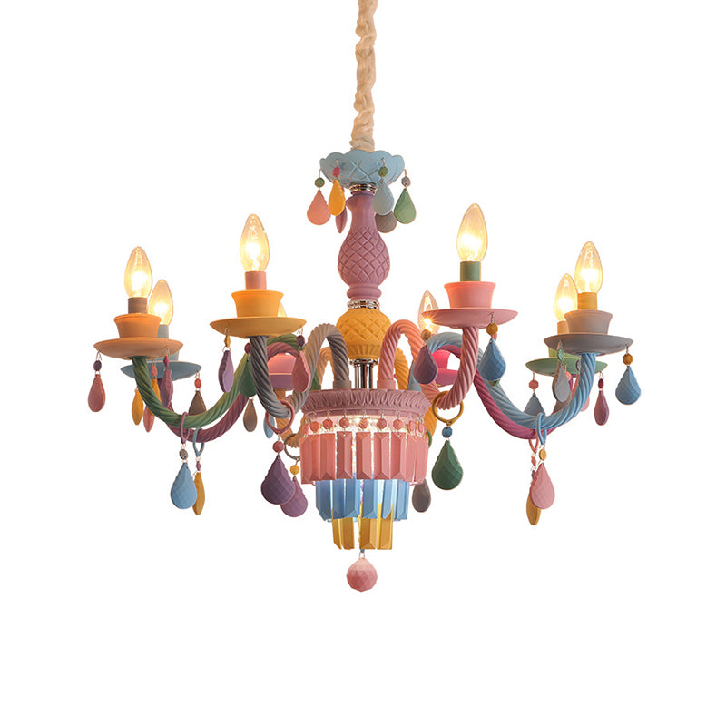 3/5 Bulbs Candle Chandelier Pendant Light Macaron Glass Hanging Light with Crystal Accent in Multi Color Clearhalo 'Ceiling Lights' 'Chandeliers' Lighting' options 259987