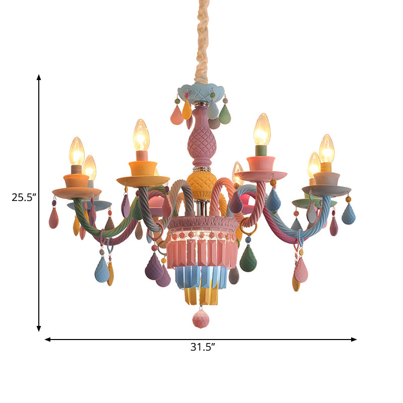 3/5 Bulbs Candle Chandelier Pendant Light Macaron Glass Hanging Light with Crystal Accent in Multi Color Clearhalo 'Ceiling Lights' 'Chandeliers' Lighting' options 259988