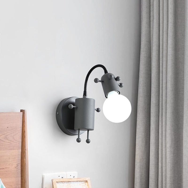 Open Bulb Adjustable Wall Lamp Modernist Metal 1 Head Wall Mount Lighting in Grey/White/Green Clearhalo 'Wall Lamps & Sconces' 'Wall Lights' Lighting' 259990