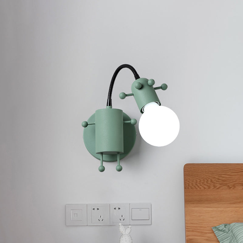 Open Bulb Adjustable Wall Lamp Modernist Metal 1 Head Wall Mount Lighting in Grey/White/Green Clearhalo 'Wall Lamps & Sconces' 'Wall Lights' Lighting' 259995