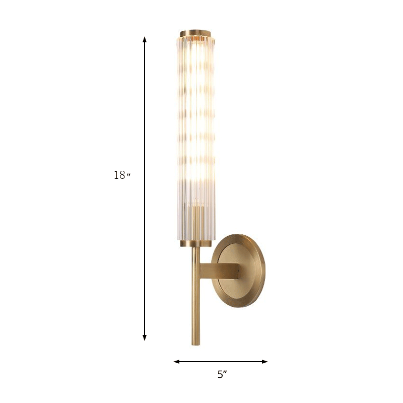 Crystal Rod Cylinder Wall Light Fixture Contemporary 1 Light Brass Wall Mount Light Clearhalo 'Modern wall lights' 'Modern' 'Wall Lamps & Sconces' 'Wall Lights' Lighting' 25wwtfer