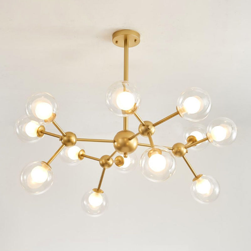 Clear Globe Shape Glass Chandelier Light Molecular Frosted Iron Modern Pendant Lighting in Gold Clearhalo 'Ceiling Lights' 'Chandeliers' 'Modern Chandeliers' 'Modern' Lighting' 2600161