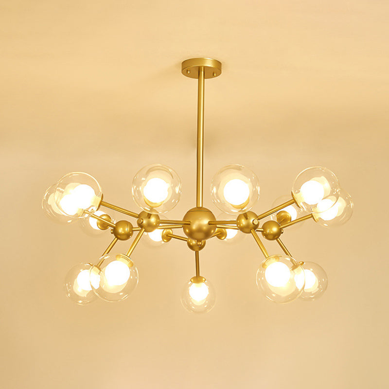 Clear Globe Shape Glass Chandelier Light Molecular Frosted Iron Modern Pendant Lighting in Gold 15 Gold Clearhalo 'Ceiling Lights' 'Chandeliers' 'Modern Chandeliers' 'Modern' Lighting' 2600163