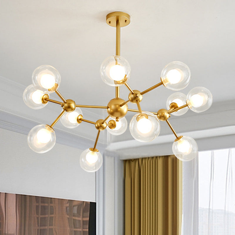 Clear Globe Shape Glass Chandelier Light Molecular Frosted Iron Modern Pendant Lighting in Gold Clearhalo 'Ceiling Lights' 'Chandeliers' 'Modern Chandeliers' 'Modern' Lighting' 2600164