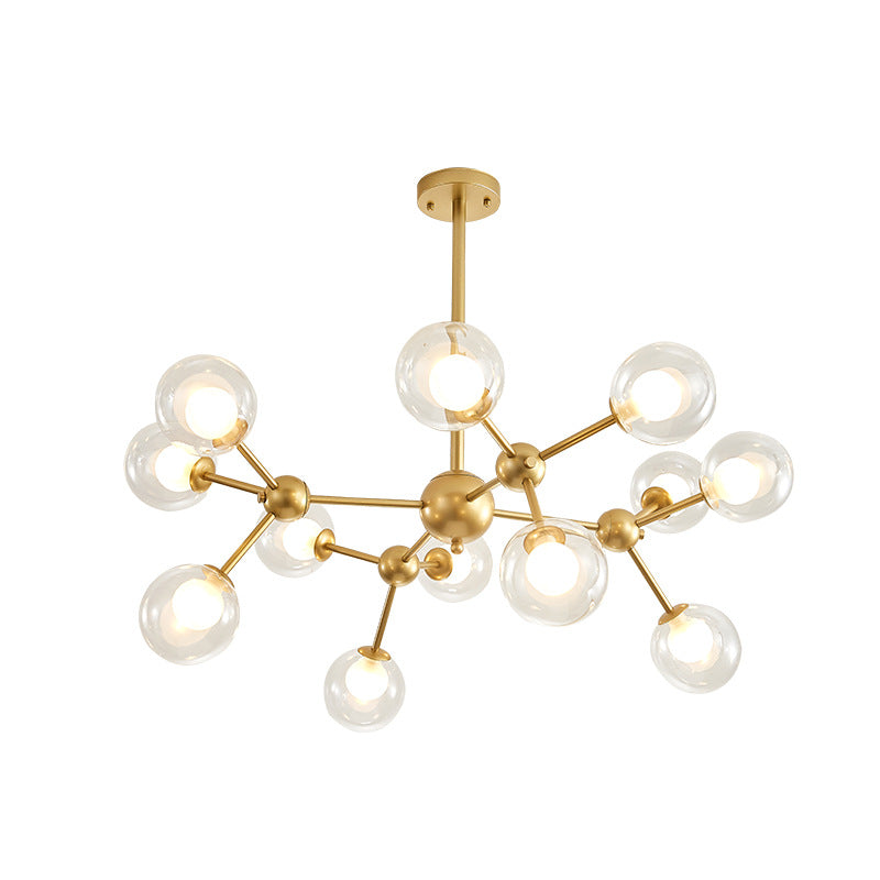 Clear Globe Shape Glass Chandelier Light Molecular Frosted Iron Modern Pendant Lighting in Gold Clearhalo 'Ceiling Lights' 'Chandeliers' 'Modern Chandeliers' 'Modern' Lighting' 2600167