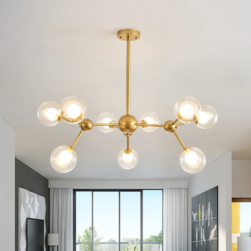 Clear Globe Shape Glass Chandelier Light Molecular Frosted Iron Modern Pendant Lighting in Gold Clearhalo 'Ceiling Lights' 'Chandeliers' 'Modern Chandeliers' 'Modern' Lighting' 2600168