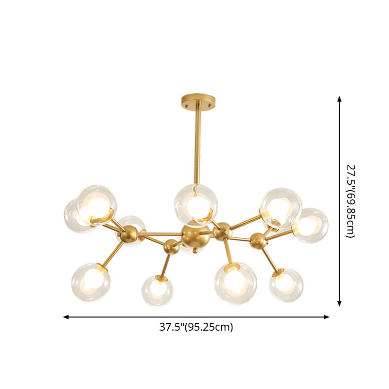 Clear Globe Shape Glass Chandelier Light Molecular Frosted Iron Modern Pendant Lighting in Gold Clearhalo 'Ceiling Lights' 'Chandeliers' 'Modern Chandeliers' 'Modern' Lighting' 2600169