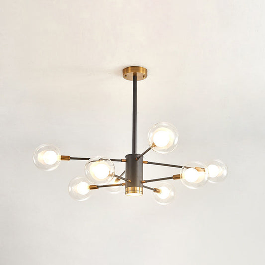 Globe Suspension Hanging Pendant Light Modern Style Corridor Clear Glass Chandelier in Frosted Spray Paint Finish 8 Black Clearhalo 'Ceiling Lights' 'Chandeliers' 'Modern Chandeliers' 'Modern' Lighting' 2600174