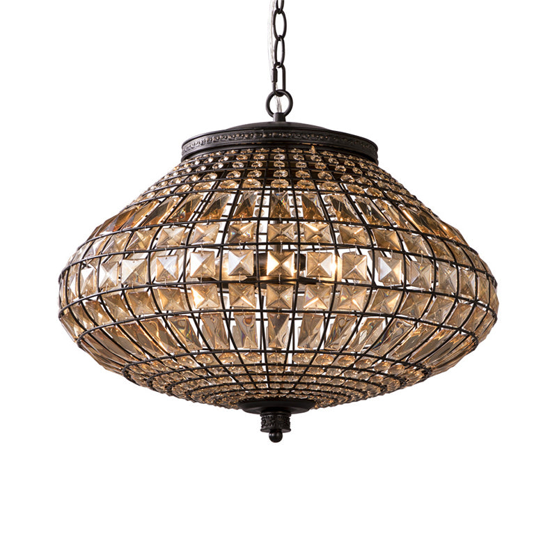 Crystal Beaded Pendant Lamp Vintage Style 3 Lights Hanging Light with Shade in Bronze for Bedroom Clearhalo 'Ceiling Lights' 'Chandeliers' Lighting' options 260018