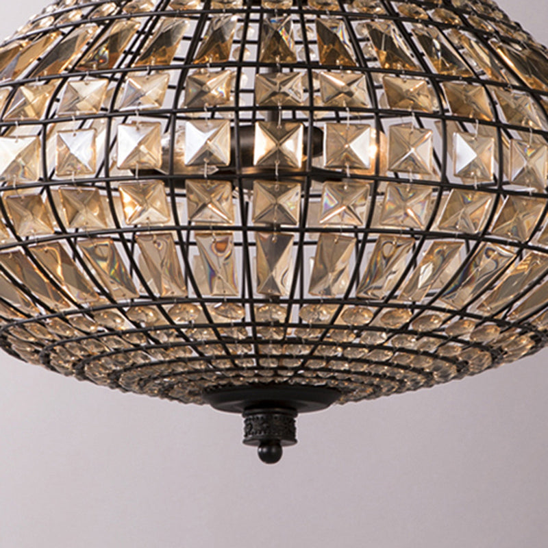 Crystal Beaded Pendant Lamp Vintage Style 3 Lights Hanging Light with Shade in Bronze for Bedroom Clearhalo 'Ceiling Lights' 'Chandeliers' Lighting' options 260019