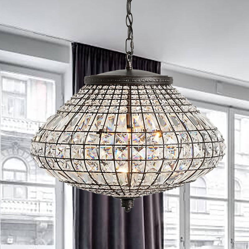 Crystal Beaded Pendant Lamp Vintage Style 3 Lights Hanging Light with Shade in Bronze for Bedroom Clearhalo 'Ceiling Lights' 'Chandeliers' Lighting' options 260020