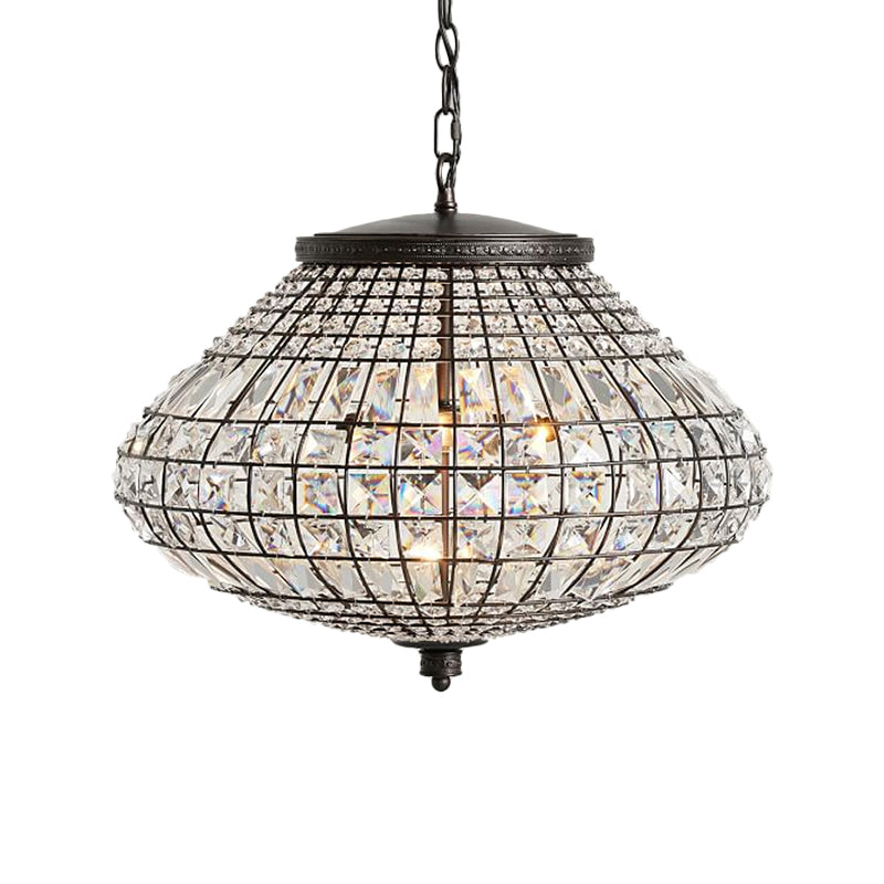 Crystal Beaded Pendant Lamp Vintage Style 3 Lights Hanging Light with Shade in Bronze for Bedroom Clearhalo 'Ceiling Lights' 'Chandeliers' Lighting' options 260022