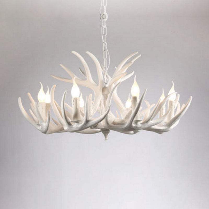 White Retro Resin Deer Horn Chandelier Rustic Style Bedroom Drop Lamp Lighting Fixture in White White 9+3 Clearhalo 'Ceiling Lights' 'Chandeliers' Lighting' 2600292