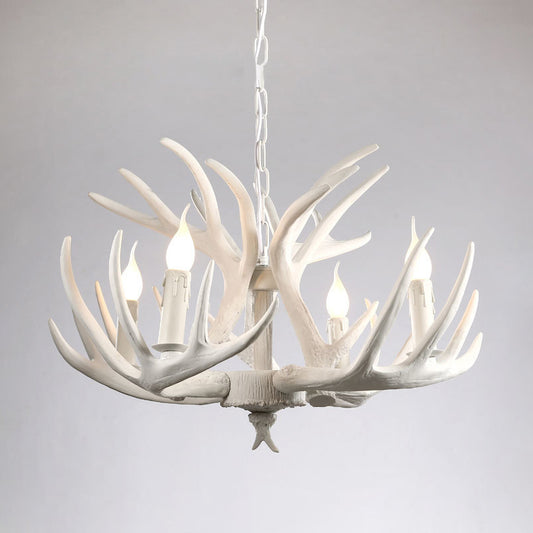 White Retro Resin Deer Horn Chandelier Rustic Style Bedroom Drop Lamp Lighting Fixture in White White 4+3 Clearhalo 'Ceiling Lights' 'Chandeliers' Lighting' 2600297