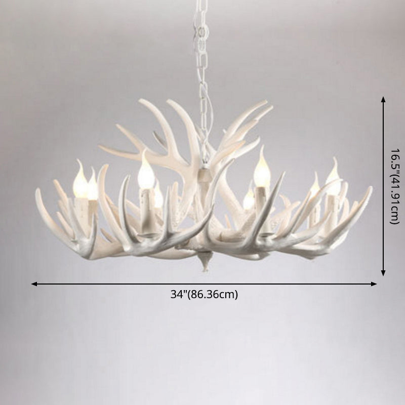 White Retro Resin Deer Horn Chandelier Rustic Style Bedroom Drop Lamp Lighting Fixture in White Clearhalo 'Ceiling Lights' 'Chandeliers' Lighting' 2600301