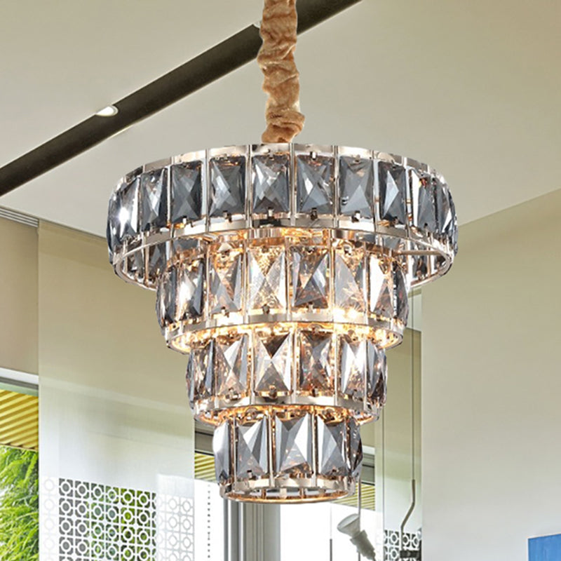 Multi Layer Hanging Light Vintage Crystal 3/5 Lights Pendant Light Fixture in Chrome for Dining Room Clearhalo 'Ceiling Lights' 'Chandeliers' Lighting' options 260039