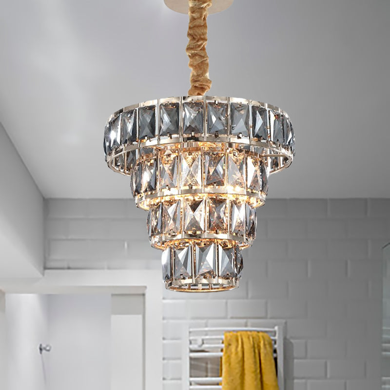 Multi Layer Hanging Light Vintage Crystal 3/5 Lights Pendant Light Fixture in Chrome for Dining Room Clearhalo 'Ceiling Lights' 'Chandeliers' Lighting' options 260040