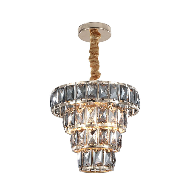 Multi Layer Hanging Light Vintage Crystal 3/5 Lights Pendant Light Fixture in Chrome for Dining Room Clearhalo 'Ceiling Lights' 'Chandeliers' Lighting' options 260041