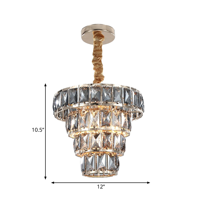 Multi Layer Hanging Light Vintage Crystal 3/5 Lights Pendant Light Fixture in Chrome for Dining Room Clearhalo 'Ceiling Lights' 'Chandeliers' Lighting' options 260042