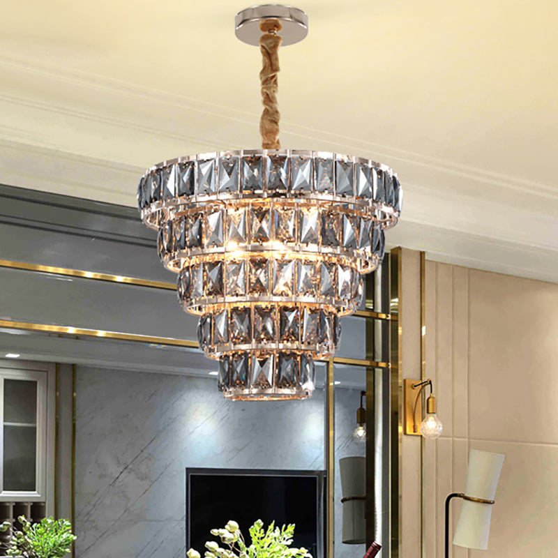 Multi Layer Hanging Light Vintage Crystal 3/5 Lights Pendant Light Fixture in Chrome for Dining Room Clearhalo 'Ceiling Lights' 'Chandeliers' Lighting' options 260043