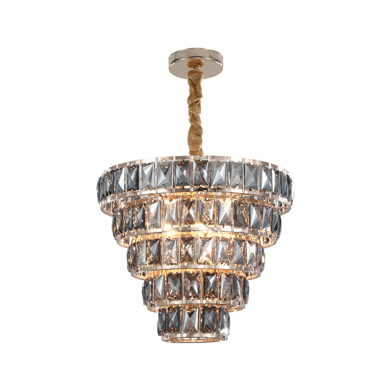 Multi Layer Hanging Light Vintage Crystal 3/5 Lights Pendant Light Fixture in Chrome for Dining Room Clearhalo 'Ceiling Lights' 'Chandeliers' Lighting' options 260044