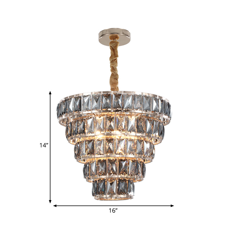 Multi Layer Hanging Light Vintage Crystal 3/5 Lights Pendant Light Fixture in Chrome for Dining Room Clearhalo 'Ceiling Lights' 'Chandeliers' Lighting' options 260045