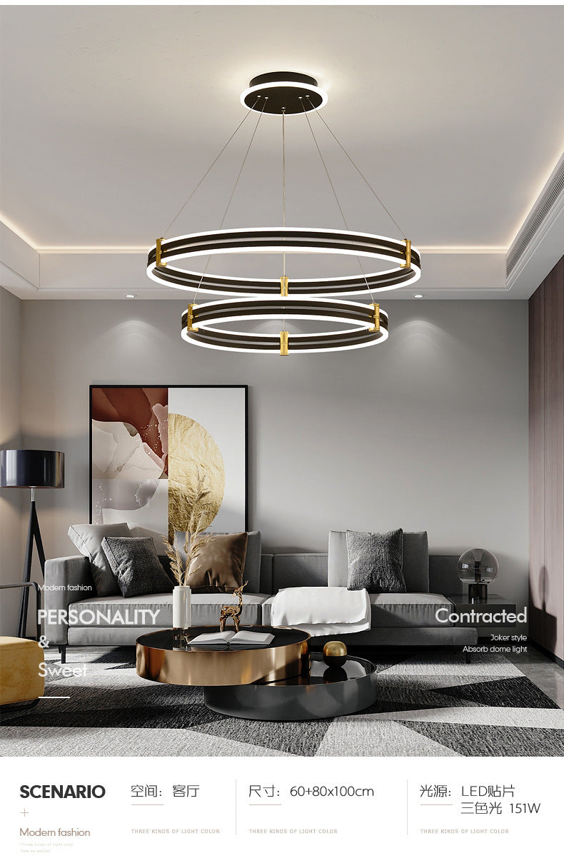 Modern Ring LED Chandelier 3-color Light Adjustable Aluminum Multi Tier Pendant Light in Black Clearhalo 'Ceiling Lights' 'Chandeliers' 'Modern Chandeliers' 'Modern' Lighting' 2600463