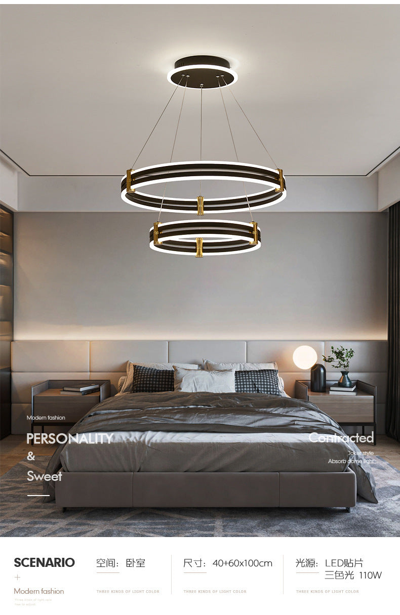 Modern Ring LED Chandelier 3-color Light Adjustable Aluminum Multi Tier Pendant Light in Black Clearhalo 'Ceiling Lights' 'Chandeliers' 'Modern Chandeliers' 'Modern' Lighting' 2600464