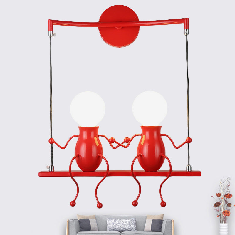 Black/White/Red Little People Sconce Light Metal Kids 2 Lights Wall Lighting Fixture for Living Room Red Clearhalo 'Wall Lamps & Sconces' 'Wall Lights' Lighting' 260047