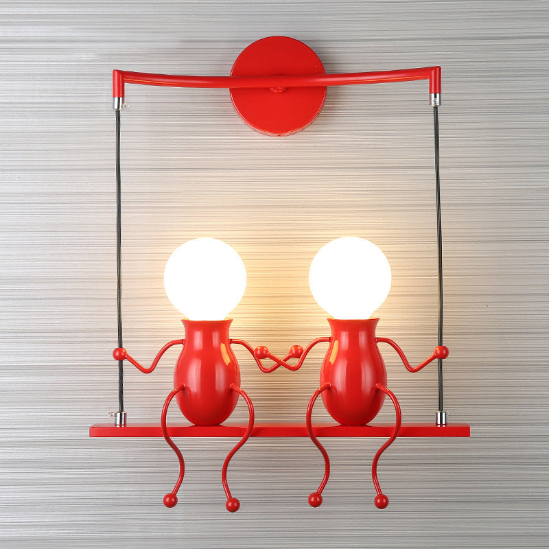 Black/White/Red Little People Sconce Light Metal Kids 2 Lights Wall Lighting Fixture for Living Room Clearhalo 'Wall Lamps & Sconces' 'Wall Lights' Lighting' 260048