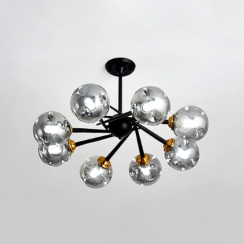 Multi Light Glass Ball Chandelier Light Black Wrought Iron Lamp Body Modern Chic Hanging Light for Living Room 8 Black Smoke Grey Clearhalo 'Ceiling Lights' 'Chandeliers' 'Modern Chandeliers' 'Modern' Lighting' 2600524