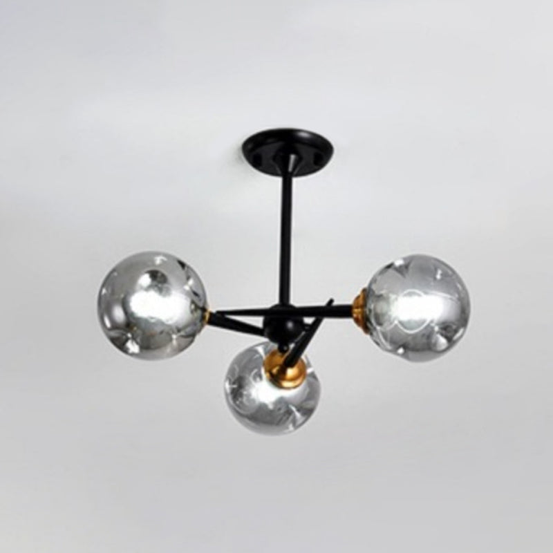 Multi Light Glass Ball Chandelier Light Black Wrought Iron Lamp Body Modern Chic Hanging Light for Living Room 3 Black Smoke Grey Clearhalo 'Ceiling Lights' 'Chandeliers' 'Modern Chandeliers' 'Modern' Lighting' 2600529