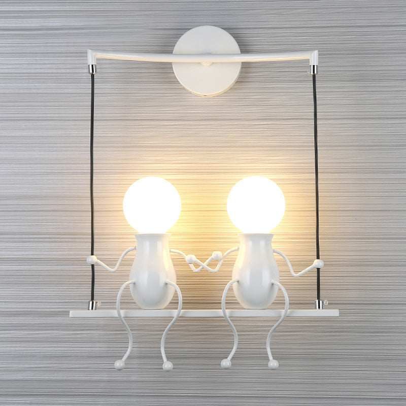 Black/White/Red Little People Sconce Light Metal Kids 2 Lights Wall Lighting Fixture for Living Room Clearhalo 'Wall Lamps & Sconces' 'Wall Lights' Lighting' 260053