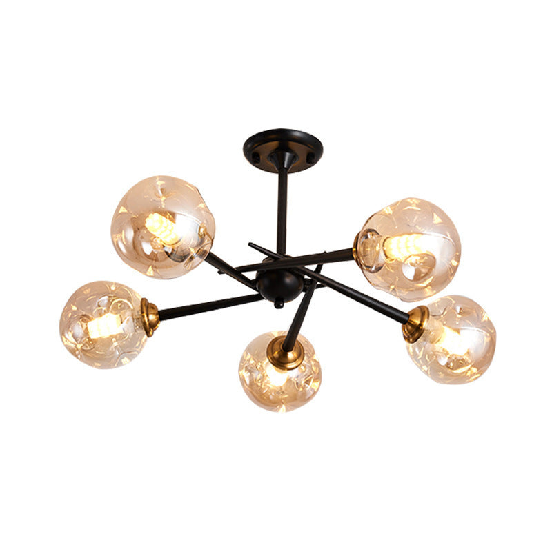 Multi Light Glass Ball Chandelier Light Black Wrought Iron Lamp Body Modern Chic Hanging Light for Living Room Clearhalo 'Ceiling Lights' 'Chandeliers' 'Modern Chandeliers' 'Modern' Lighting' 2600531