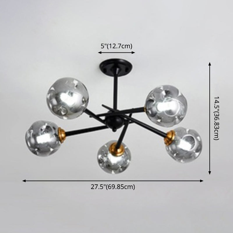 Multi Light Glass Ball Chandelier Light Black Wrought Iron Lamp Body Modern Chic Hanging Light for Living Room Clearhalo 'Ceiling Lights' 'Chandeliers' 'Modern Chandeliers' 'Modern' Lighting' 2600533