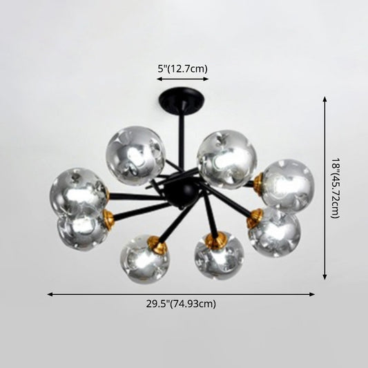 Multi Light Glass Ball Chandelier Light Black Wrought Iron Lamp Body Modern Chic Hanging Light for Living Room Clearhalo 'Ceiling Lights' 'Chandeliers' 'Modern Chandeliers' 'Modern' Lighting' 2600534