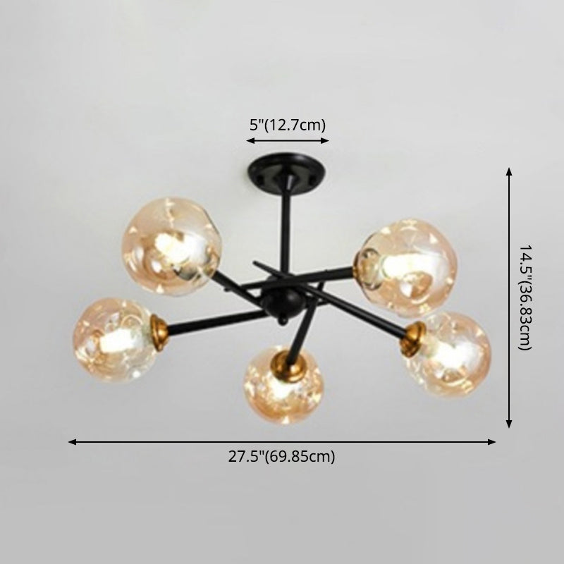 Multi Light Glass Ball Chandelier Light Black Wrought Iron Lamp Body Modern Chic Hanging Light for Living Room Clearhalo 'Ceiling Lights' 'Chandeliers' 'Modern Chandeliers' 'Modern' Lighting' 2600535