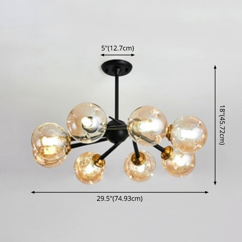 Multi Light Glass Ball Chandelier Light Black Wrought Iron Lamp Body Modern Chic Hanging Light for Living Room Clearhalo 'Ceiling Lights' 'Chandeliers' 'Modern Chandeliers' 'Modern' Lighting' 2600538