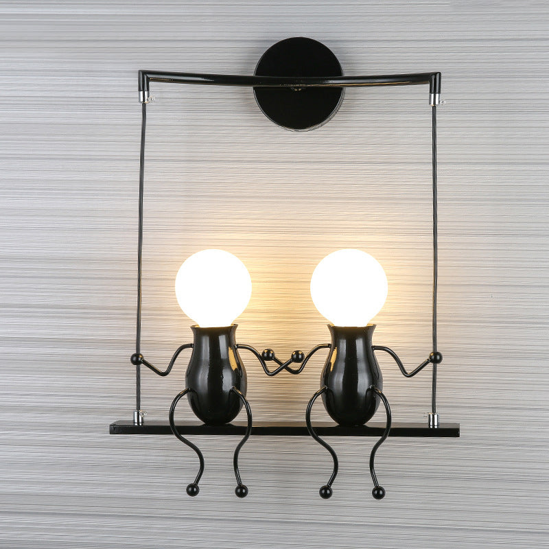 Black/White/Red Little People Sconce Light Metal Kids 2 Lights Wall Lighting Fixture for Living Room Black Clearhalo 'Wall Lamps & Sconces' 'Wall Lights' Lighting' 260056